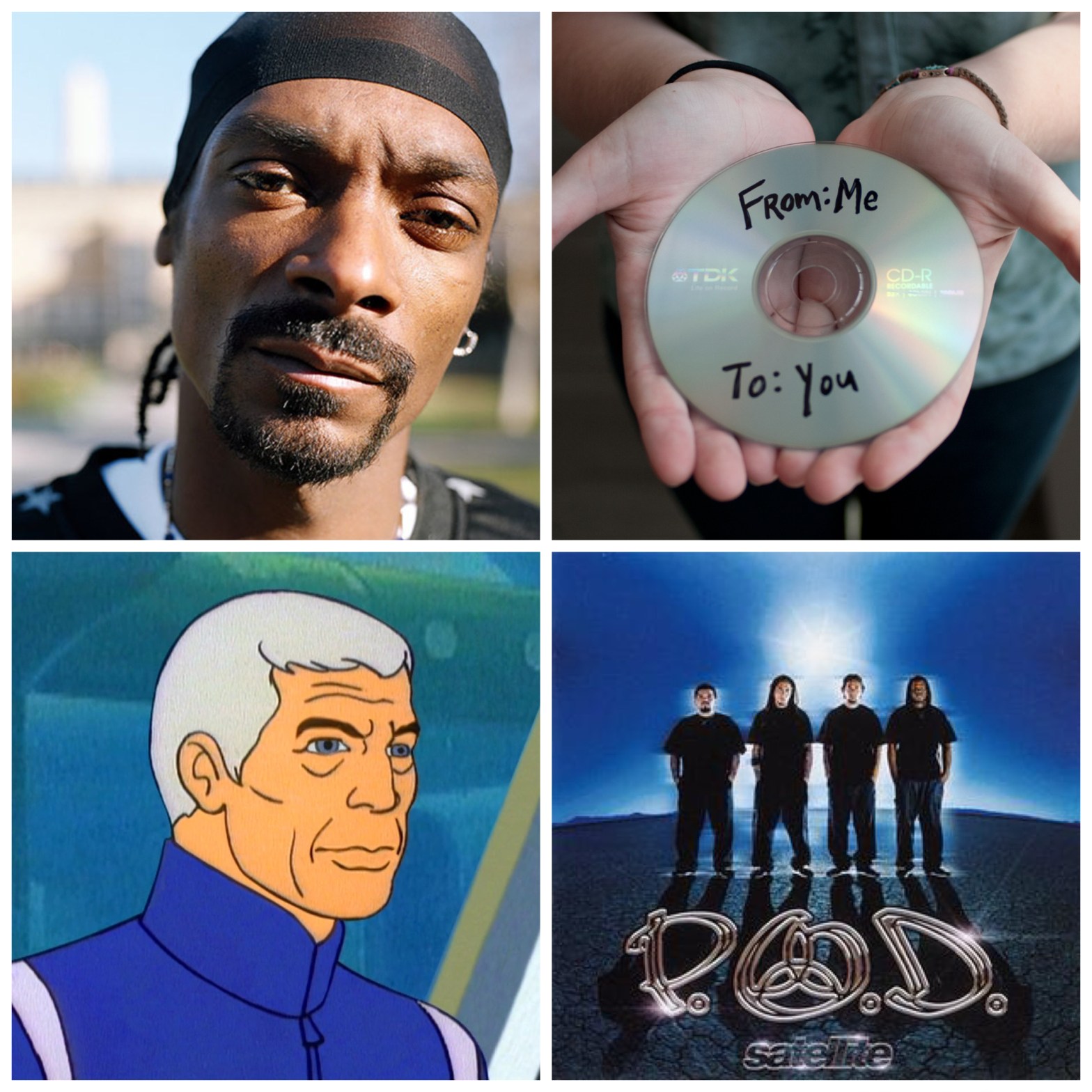 Snoop Dogg. Mix CDs. Captain Murphy from Sealab 2021. The band POD.