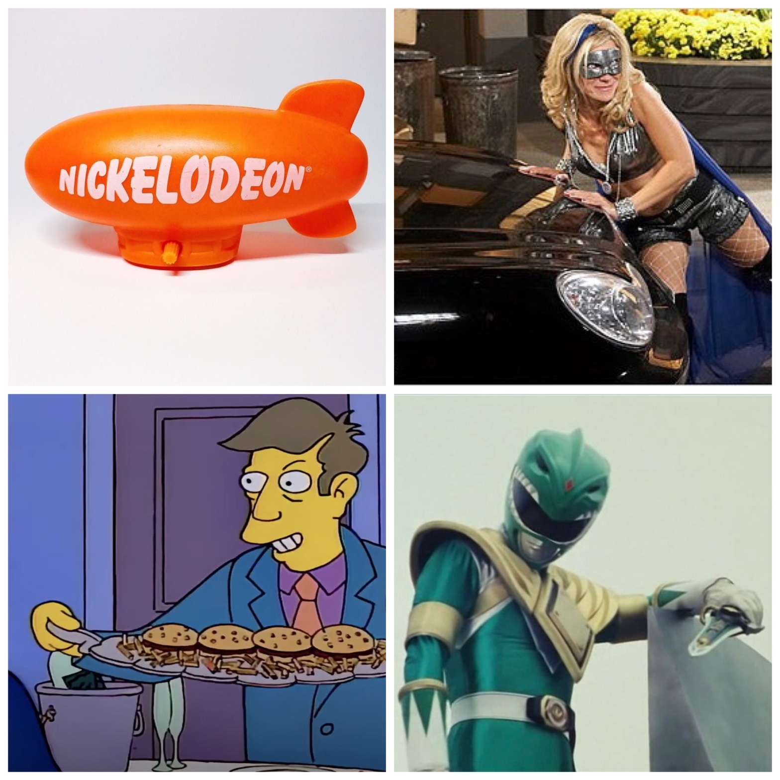 A Nickelodeon Kids' Choice Award blimp, the Guiding Light/Marvel Comics crossover, steamed hams from The Simpsons, and Tommy Oliver from Power Rangers.