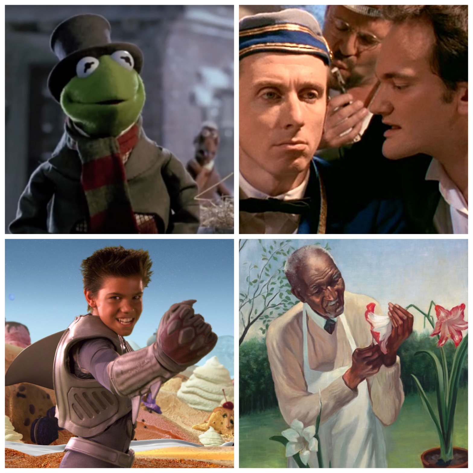 Kermit in The Muppet Christmas Carol, Tim Roth and Quentin Tarantino in Four Rooms, Taylor Lautner in The Adventures of Sharkboy and Lavagirl, and George Washington Carver.