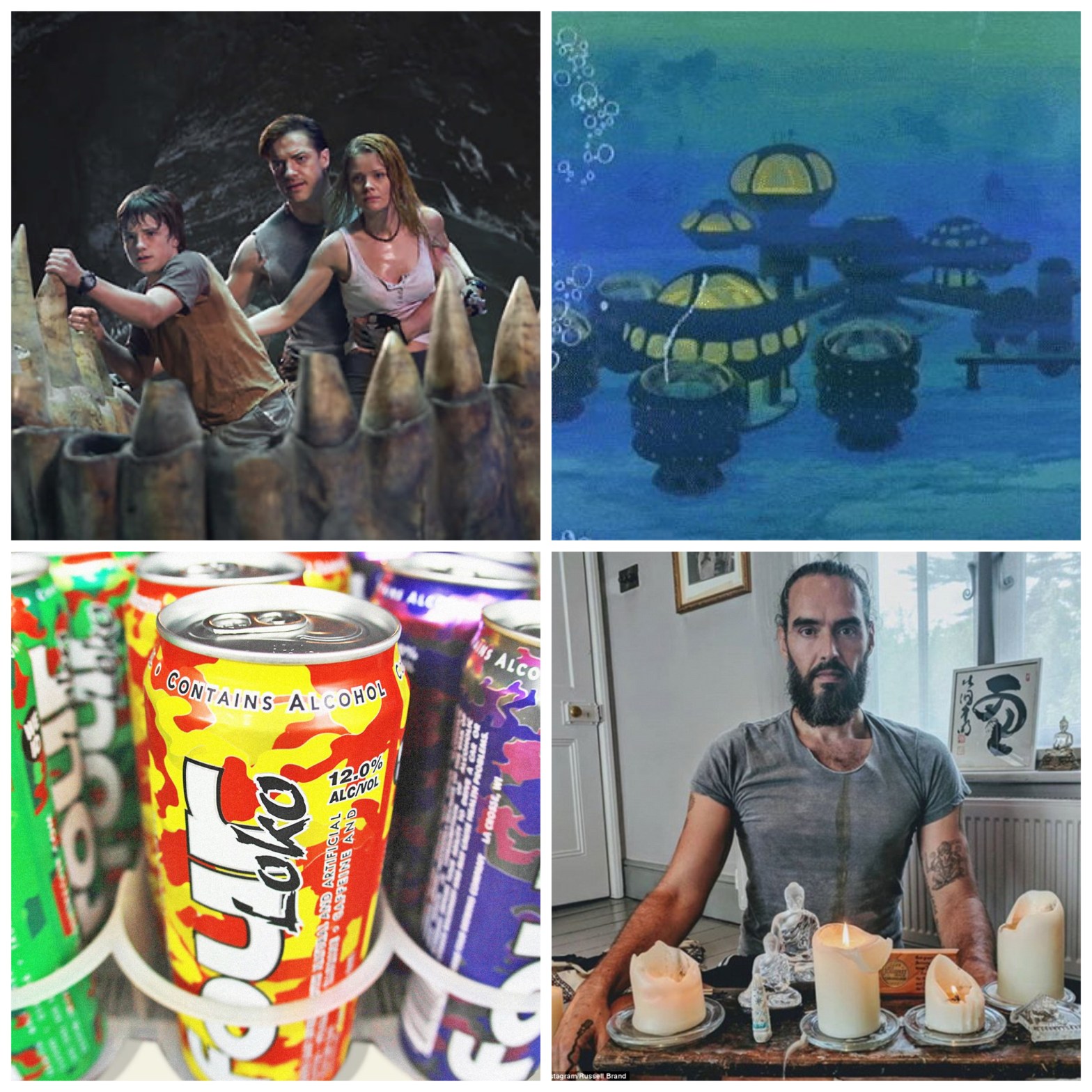 A dinosaur in Journey to the Center of the Earth, Sealab 2021, Four Loko, and Russell Brand.