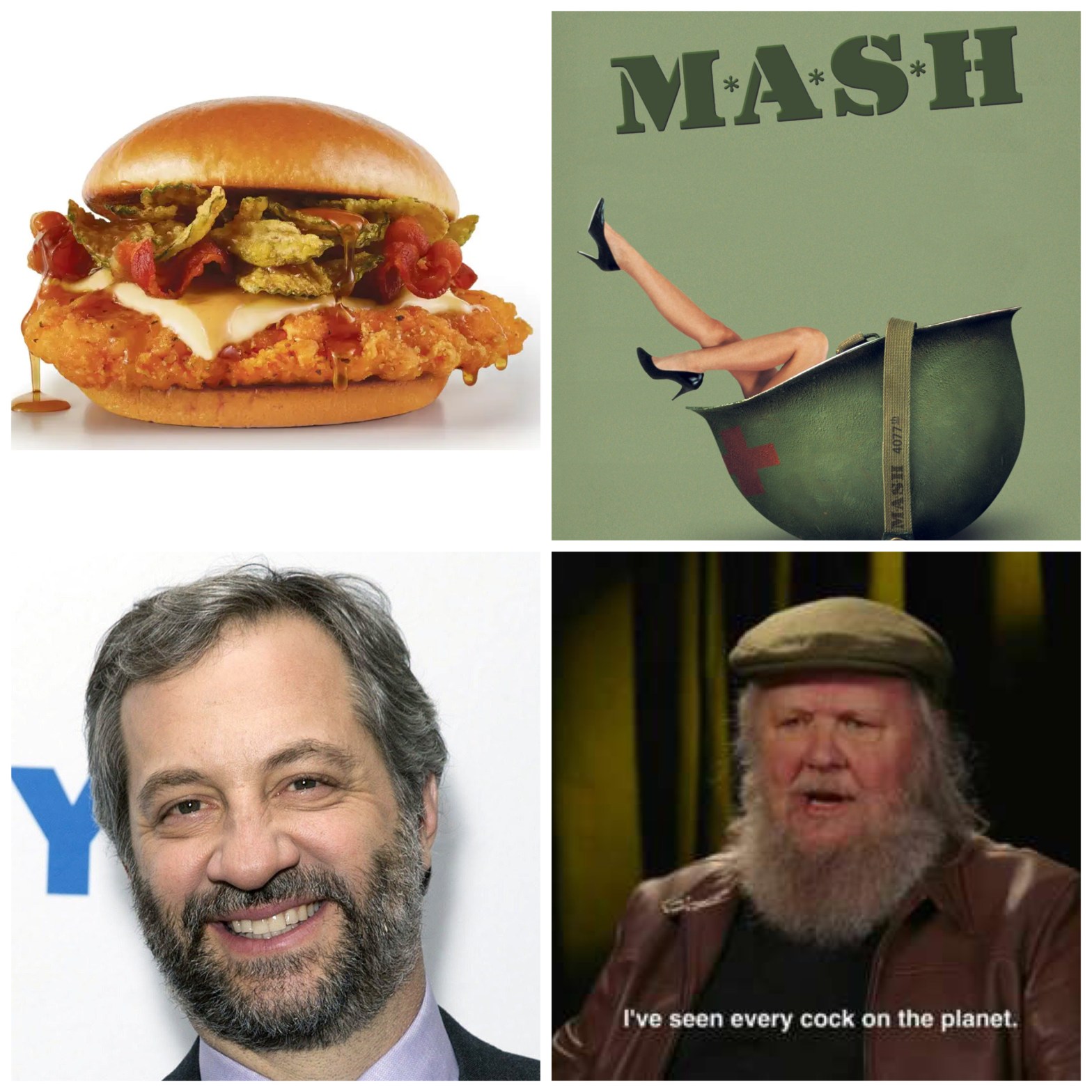 The Hot Honey Chicken Sandwich from Wendy's, the M*A*S*H film, Judd Apatow, and Detective Crashmore/Santa Claus.
