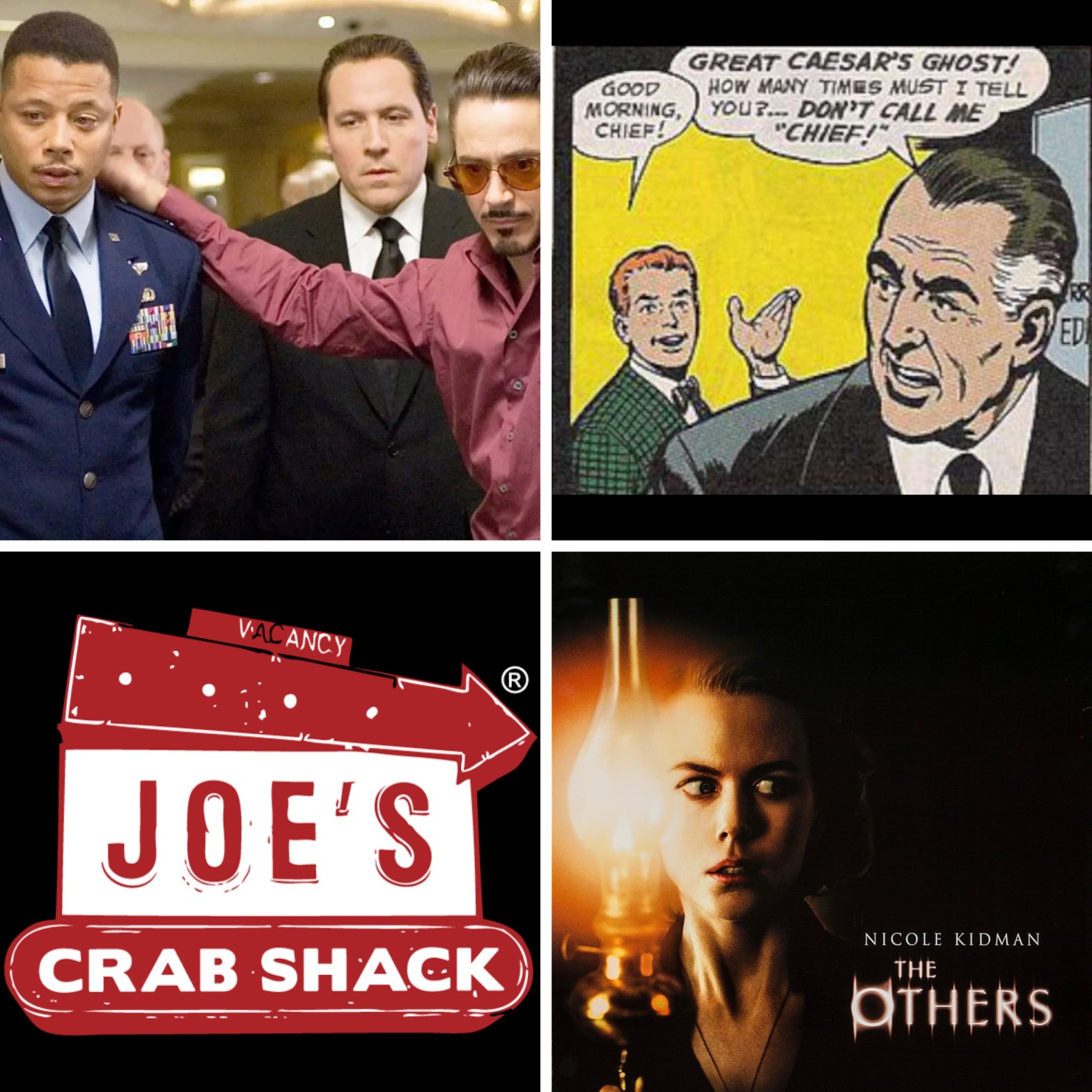 Terrence Howard in Iron Man, Jimmy Olsen calling Perry White "Chief," Joe's Crab Shack, and Nicole Kidman in The Others.