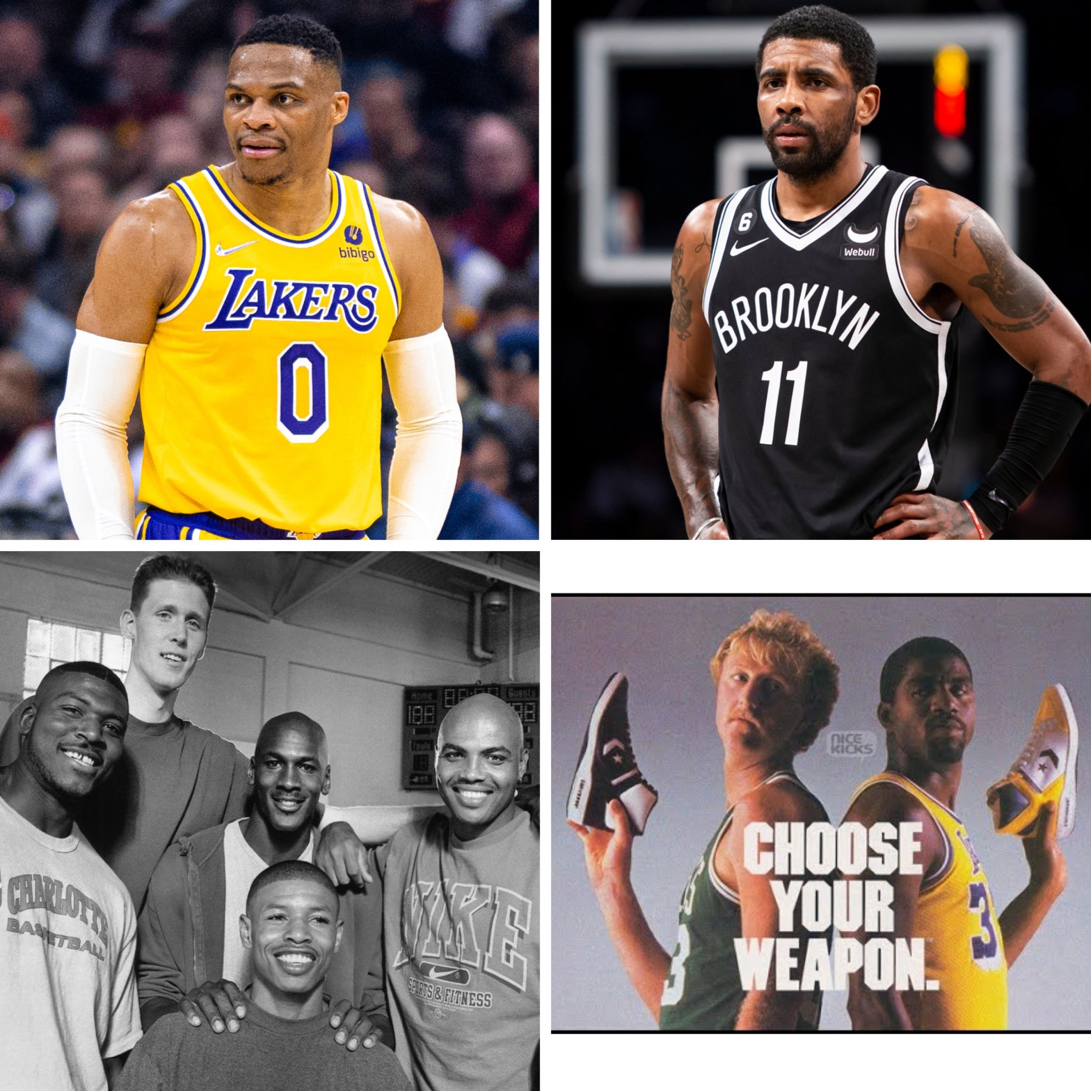 Russell Westbrook, Kyrie Irving, the NBA players from Space Jam, and the Bird/Magic Converse commercial.