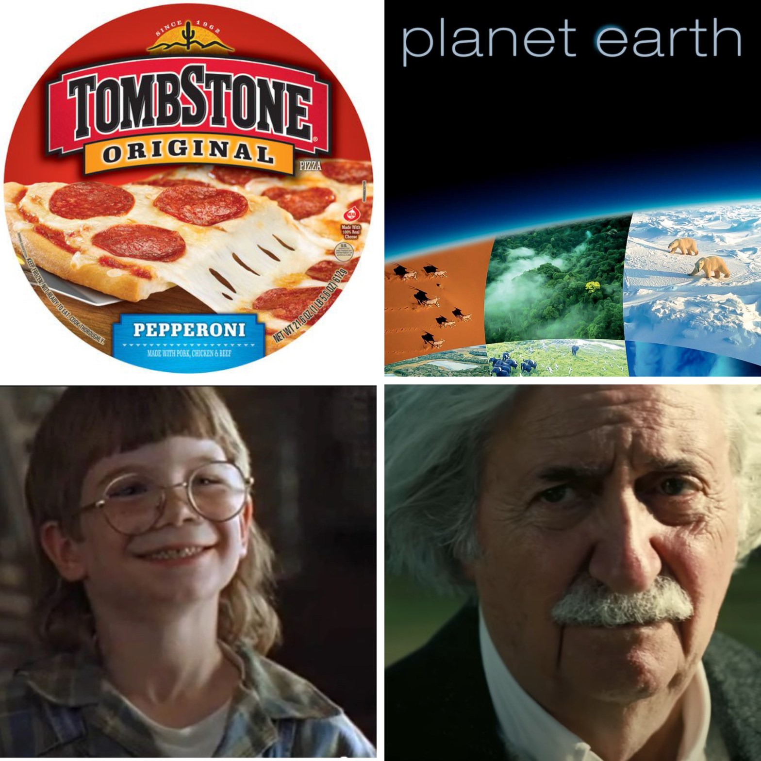 TombStone Pizza, the Planet Earth documentary, Froggy from The Little Rascals, and Albert Einstein from Oppenheimer.