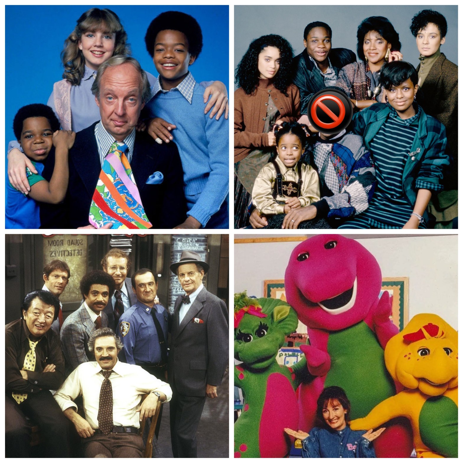 The cast of Diff'rent Strokes. The cast of The Cosby Show. The cast of Barney Miller. The cast of Barney the Dinosaur.